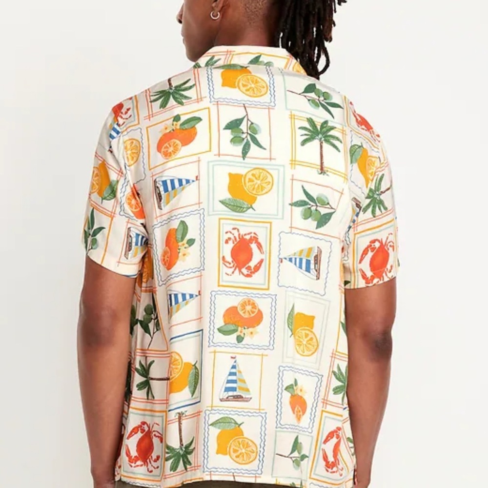 FINAL CALL Short-Sleeve Camp Shirt XXL Men’s Button Down Patterned crème